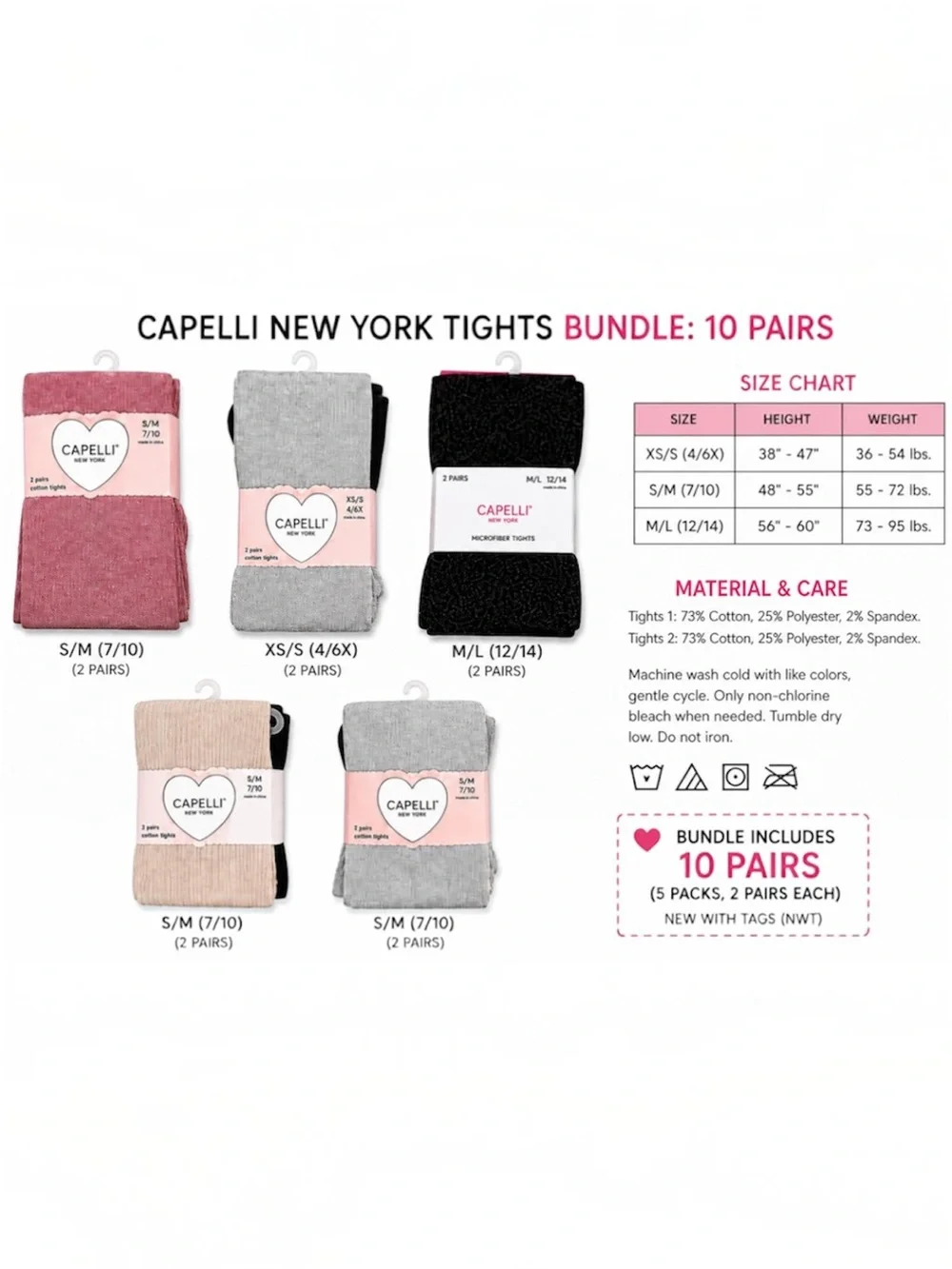Bundle 10 Pairs Capelli New York Girls Tights Assorted Sizes NWT
